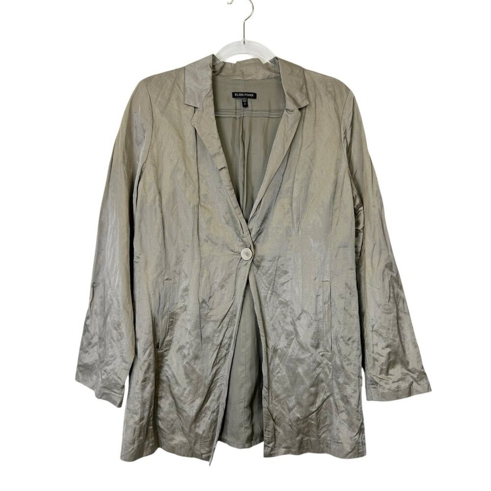 Eileen Fisher Jacket Women’s Size Medium Metallic Taupe Crinkle